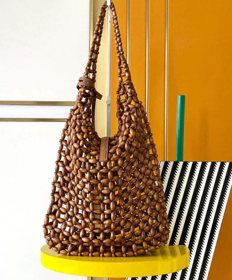 Saint Laurent Le 5 A 7 Large In Wood Beads 823807 Coffee